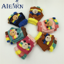 0-2 Years Baby Gloves Winter Warm Baby Clothes Hot Thicken Fleece Cartoon Newborn Toddler Knitted Finger Wear Dress Accessories