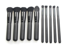 Free shipping 1 set with 10pcs black  make up  brushes professional high quality  blending flat angled round  makeup