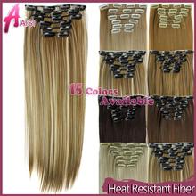 Hairpiece 23inch 140g Straight 16 Clips in False Hair Styling Synthetic Clip In Hair Extensions 6pcs/set Heat Resistant Hair Pad