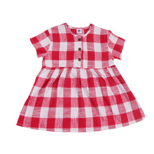 Hot Sale Girls Short Sleeve Dress Cotton Fashion Tartan Design Plaid Pattern Lovely Summer Kids Dress 2 Color