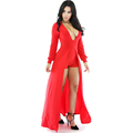 Overalls 2016 New Women Red Dip Dye Long Tail Jumpsuit Deep V Neck Sexy Shorts Pants