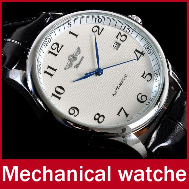 2015 New Brand Fashion Pu Leather Strap Men Automatic Mechanical Watch Self Wind Watch With Calendar