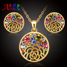18k gold plated women austrian crystal wedding rhinestone Valentine’s day party fashion Cz diamond necklace earings jewelry sets