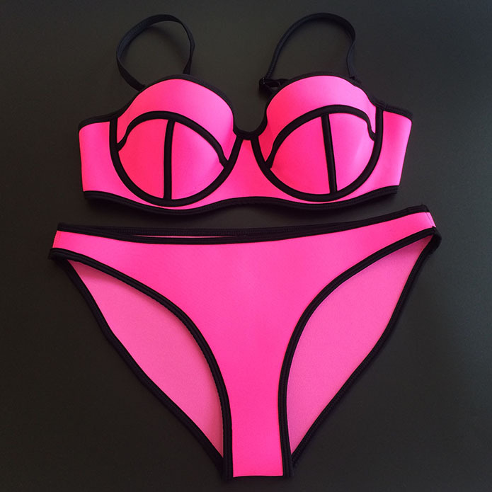 2015 Summer Style push up Triangle Neoprene Bikini Set Sexy Swimsuit Underwire Women Swimwear Bathing Suits