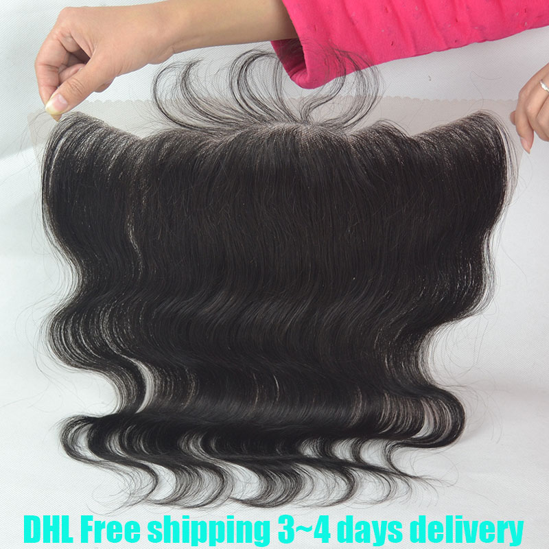 8A virgin Peruvian hair lace frontal closure 13x4 with free shipping body wave human hair ear