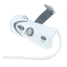 Hand Crank Dynamo Flashlight / Torch, FM / AM Radio, Blink / Siren, Mobile Phone Charger W/ Cable