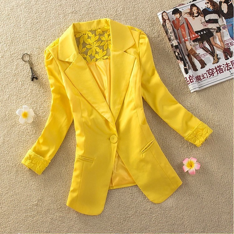 2015 новая коллекция весна женщины пиджак блейзер 5 цветов Feminino Chaquetas Mujer XXL кружева элегантный пиджак подплечники пиджаки пальто BG-B2180