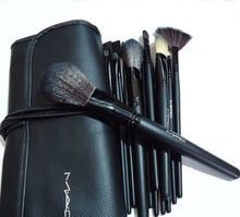 Free Shipping,  Professional 15 Pcs Brand Cosmetics Makeup Brushes Tool Make up Brushes Leather Bag Holder Travel bag