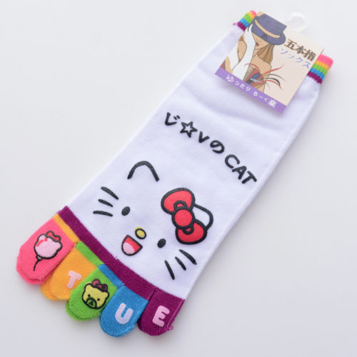 Hot Sale Cute Cotton Girls White Hello Kitty Cartoon Casual Five Toe Socks 9\'\' 1 Pair Send Randomly New Free Shipping #LN
