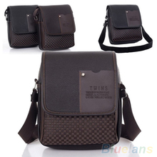 Fashion Men s Faux Leather Grid Cover Briefcase Crossbody Messenger Shoulder Bag 4CRI