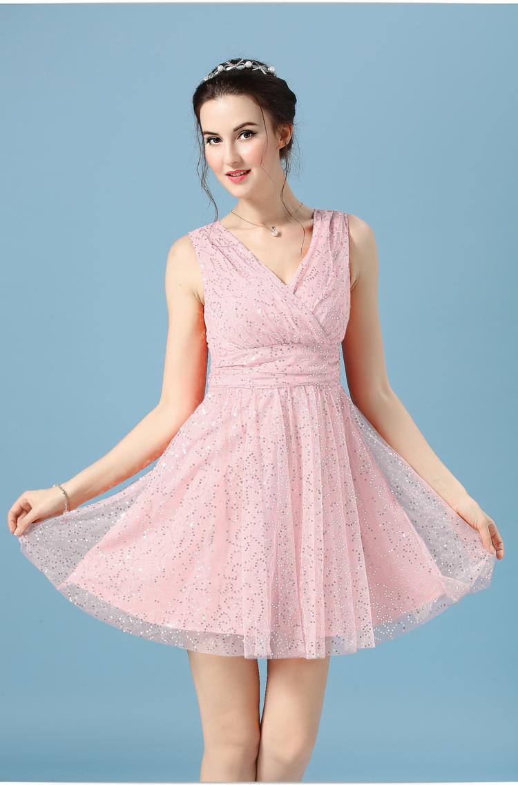 XL-V-Neck-sequin-dress-chiffon-Sleeveless-pink-dress-vestidos ...