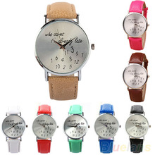 Mujeres reloj » a quién le importa » de cuero de imitación Band Quartz Date Dial redondo reloj de pulsera analógico 2L9G