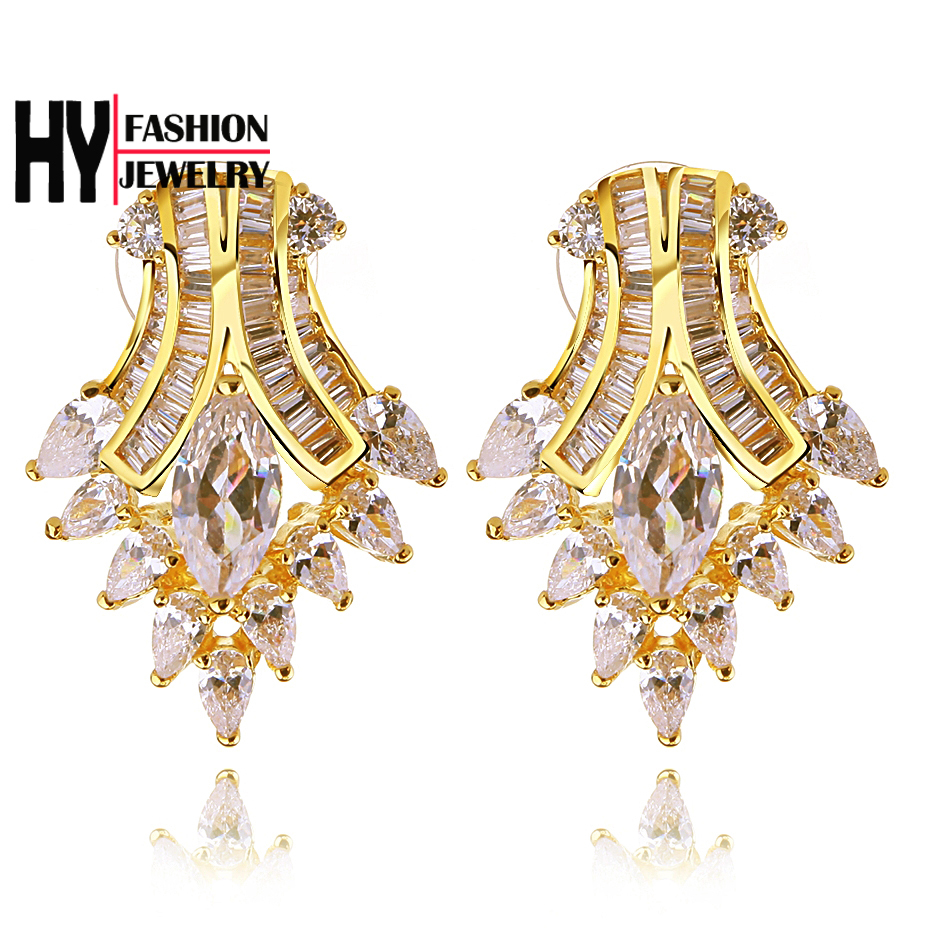 Здесь можно купить  Fashion Shiny Full CZ Flower Stud Earrings 18k Gold Filled Luxury Wedding Crystal Ear ring For Woman Brincos vintage (hyb0)  Ювелирные изделия и часы