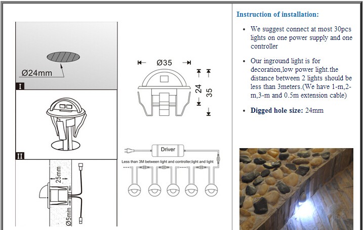 Description Picture 6 of item10PCS/Lot FVTLED LED Deck Lights 35mm Half Moon Outdoor Garden Decoration LED Underground Lamps IP65 Waterproof Pathway Lighting
