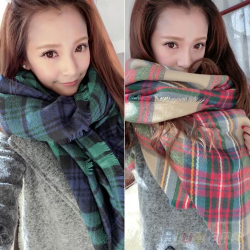 Lady Women Blanket Oversized font b Tartan b font Scarf Wrap Shawl Plaid Cozy Checked Pashmina