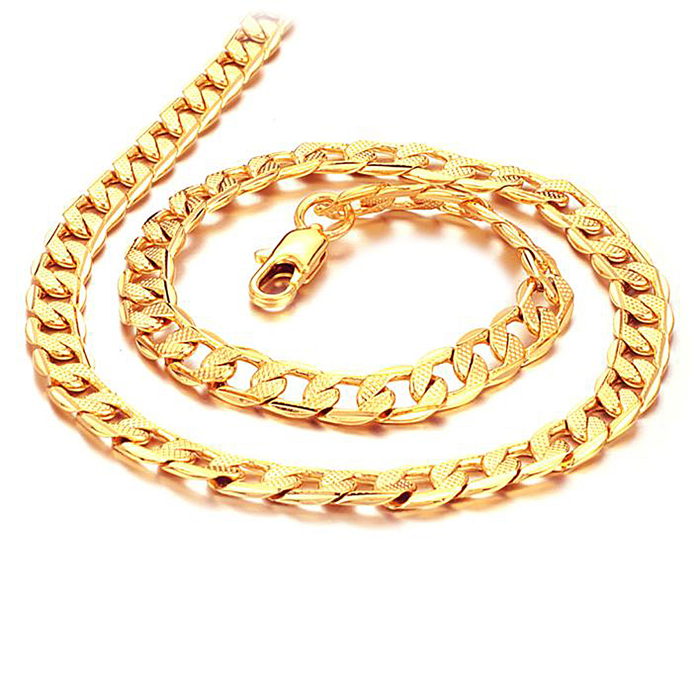 Gold Chain For Men With &quot;18K&quot; Stamp Real Gold Plated Necklaces Wholesale 2015 New 7MM 50CM ...