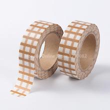 Tartan Pattern DIY Scrapbook Decorative Adhesive Tapes, SandyBrown, 15mm; 10m/roll
