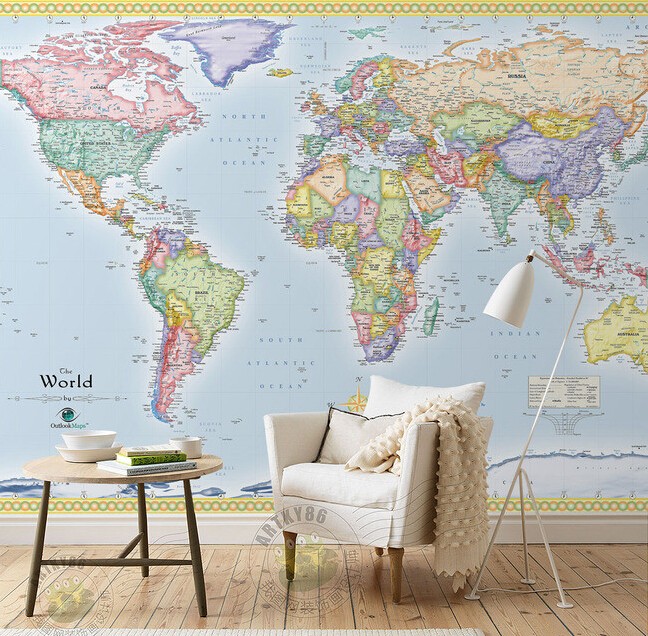Papel DE pared personalizado infantil, el mapa del mundo para la sala