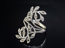 18K White Gold Plated Fashion Vintage Black Cz Dimond Long Finger Ring Women Accessories