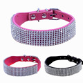 Bling Full Rhinestone Dog Collars for Dogs Cats Adjustable Pu Leather Pet Dog Puppy Collar Necklace