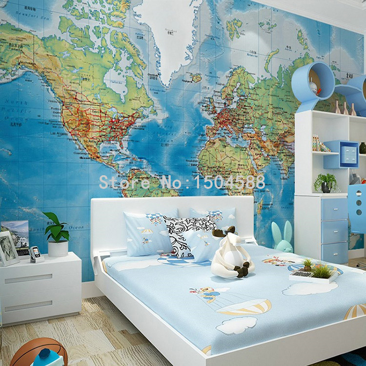Description Picture 3 of itemHD World Map Photo Mural Wallpaper Study Kid's Room Living Room Decor Wallpaper Modern Design Non-Woven Wall Papers Papel Tapiz