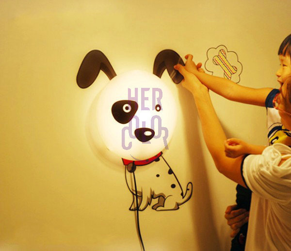 DIY Removable Kid's Bedroom Cute Cartoon Wallpaper Stickers Lamp 3D Night Light Little Dog
