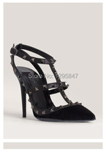 New 2104 Hot Women Pumps Ladies Sexy Pointed Toe High Heels Fashion Buckle Studded Stiletto High