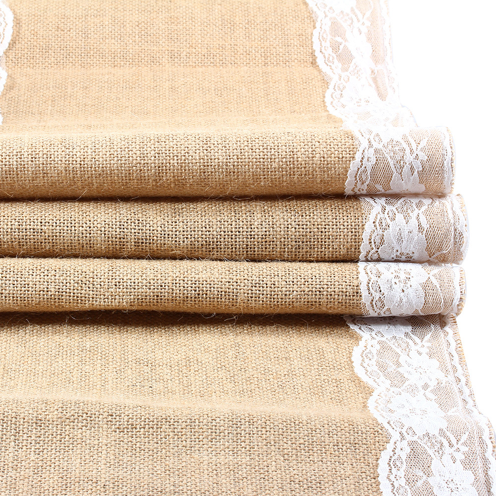 Country table Burlap  Outdoor runner Lace lace Table  pattern Jute knitted 30cm*275cm  Hessian Runner