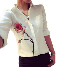 New Blusas Ladies OL Elegant Women Summer Tops 2016 Lapel Collar Floral Print Chiffon Shirt Blouse