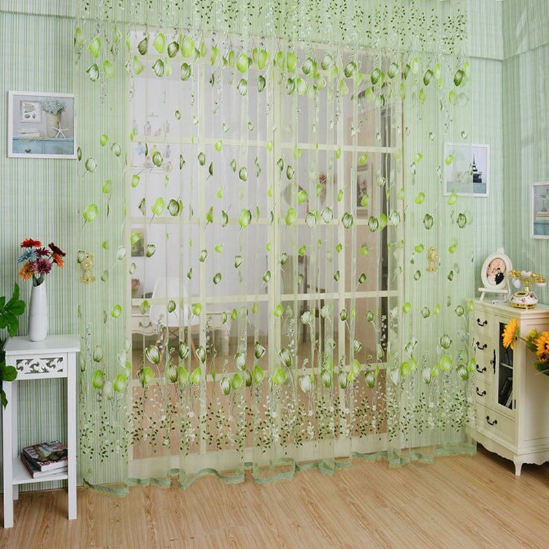 Romantic Tulip Print Voile Tulle Yarn Curtain Living Room Balcony Decor 1x2M #ur 