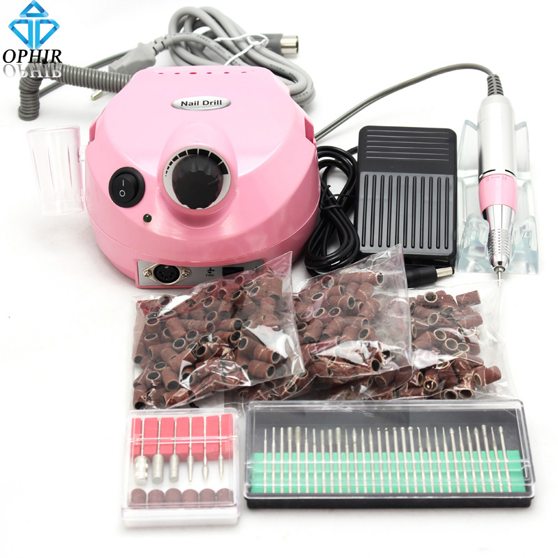 OPHIR Pro 220V EU Plug Pink 30,000 RPM Electric Manicure Drills Kits, Machine 30x Bits 300x Sanding Bands Set#KD143E+163+165-167