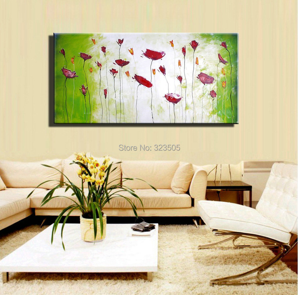 Large decorative cheap wall art abstract poppy green canvas art paintings oil painting on canvas ...