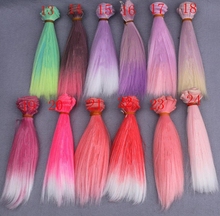15*100cm Gradient Color DIY Wig High Temperature Wire Long Straight Hair For BJD Dolls DIY Pink Red Rose Green Purple
