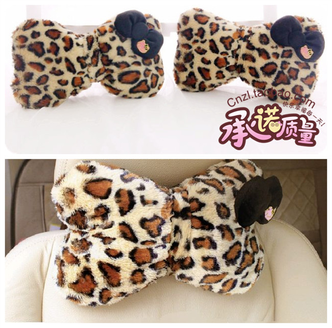 Leopard print kt bow car bone pillow car cushion car pillow neck pillow car headrest a pair of ...