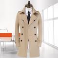 Khaki black beige black double breasted mens trench coats man long coat men clothes slim fit