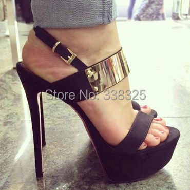 ZKshoes 2015 summer new fashion and sexy women high heels black  thin heel platform wiht Glitter shoes big size 34---44