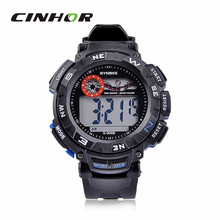 Nueva SYNOKE soñando 89068 impermeable Cold Light impermeable reloj deportivo hombres moda escalada relojes de pulsera al aire – negro + azul