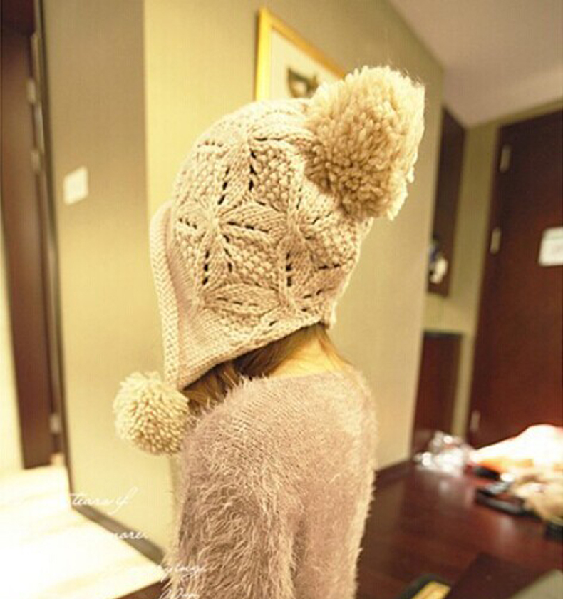 Winter warm headwear Thermal Wool Hairball Outdoor Ski Ear Protect Split Long Back Knitted Braided Bomer
