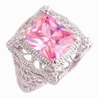 lingmei Wholesale Sweet Emerald Cut Pink Sapphire 925 Silver Ring Size 6 7 8 9 10 11 Fashion Women European Jewelry Free Ship