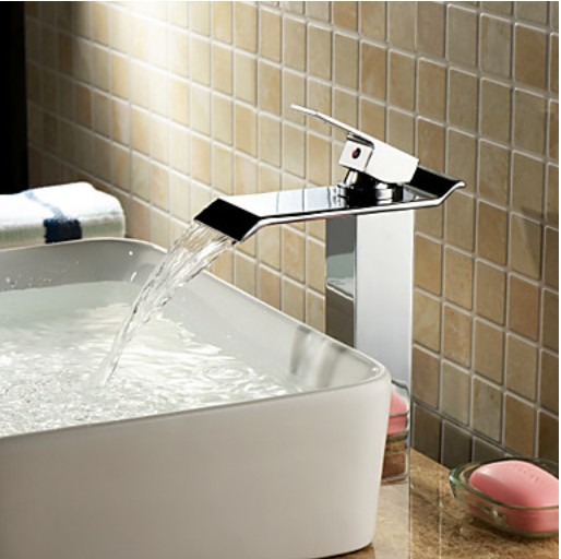 Chrome Waterfall Bathroom Basin Faucet Single Handle One Hole Sink Mixer Tap