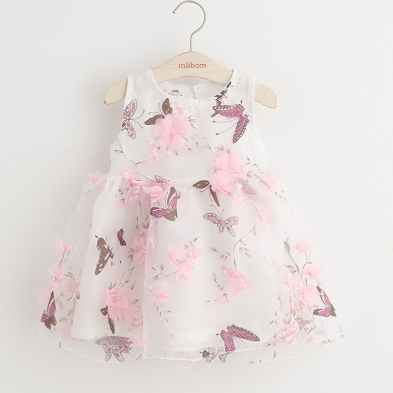 Girls Dress Butterfly Flower Girls Summer Dress Sleeveless O neck Summer Princess Dress Girl Fashion Baby
