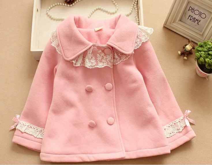New autumn baby girl coat pink green long sleeve lapel lace thick coat kids girls jacket children coats 5pcs/lot
