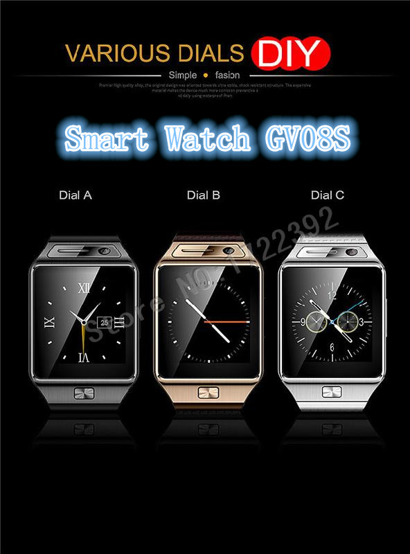 2015 New Bluetooth Smart watch GV08S Smart Watch Support SIM TF SMS MP3 for apple Xiaomi Huawei MEIZU HTC LG Android 3Color