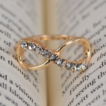 No Mini order Free Shipping Charm women Fashion Jewelry 8 infinity with crystal rings Golden Size