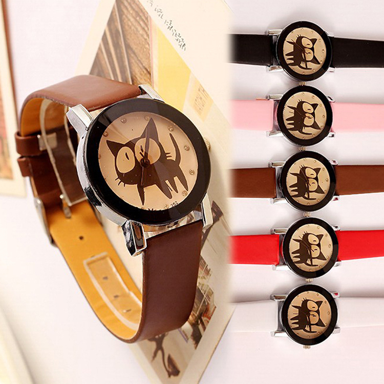 Children Watch Girls Girls Students Belt Cat Fashion Diamond Table Cartoon Cat Watches Kids Watches Leather