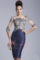 2015 Cocktail Dresses Crew Neck Illusion Half Sleeves Crystal Beaded Glitz Mermaid Knee Length Party Prom