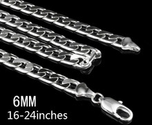 16 18 20 22 24INCHES Free shipping Beautiful fashion 925 Sterling silver charm 6MM men noble chain pretty Girl Necklace JEWELRY