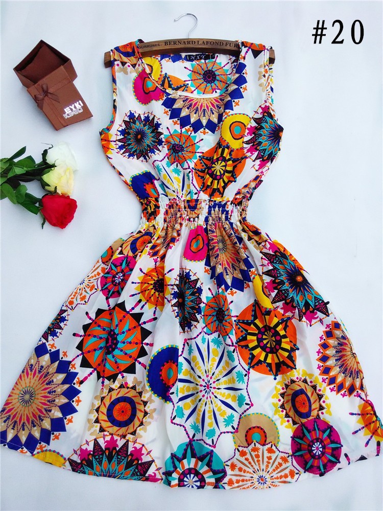 HOT 2015 new 20 Styles Women casual Bohemian floral leopard sleeveless vest printed beach chiffon dress
