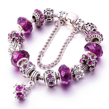 2016 Gift!!! Fahion Silver Plated Bracelets & Bangles Crystal Beads Charm Bracelets For Women DIY Jewelry Pulsera SBR150271