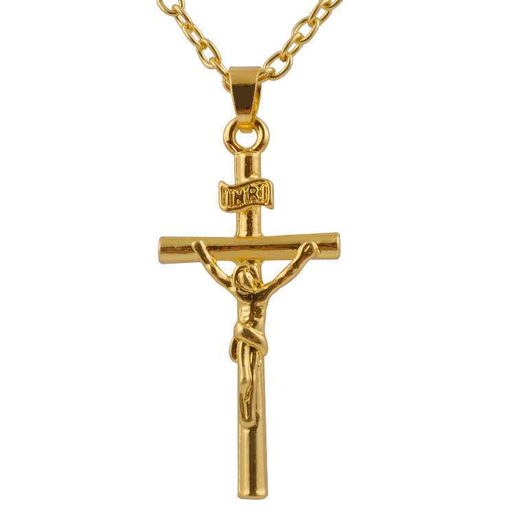 Jesus Cross Necklace 18K Real Gold Plated INRI Pendant For Men Jewelry Fashion Religious Jewelry Crucifix